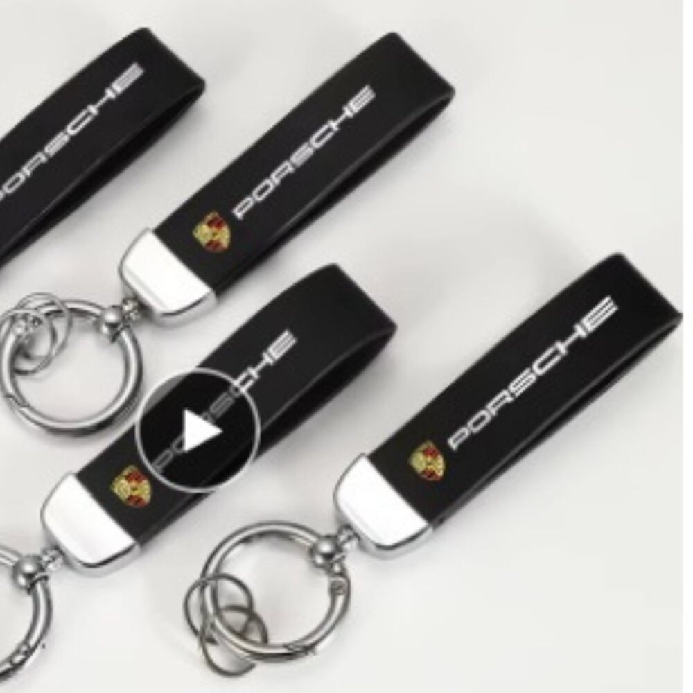 New Black PORSCHE STUTTGART HOTROD Leather Crest KeyRing Key Ch… - Picture 2 of 14